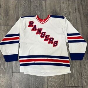 Men’s Vintage NY Rangers White and Blue Hockey Jersey